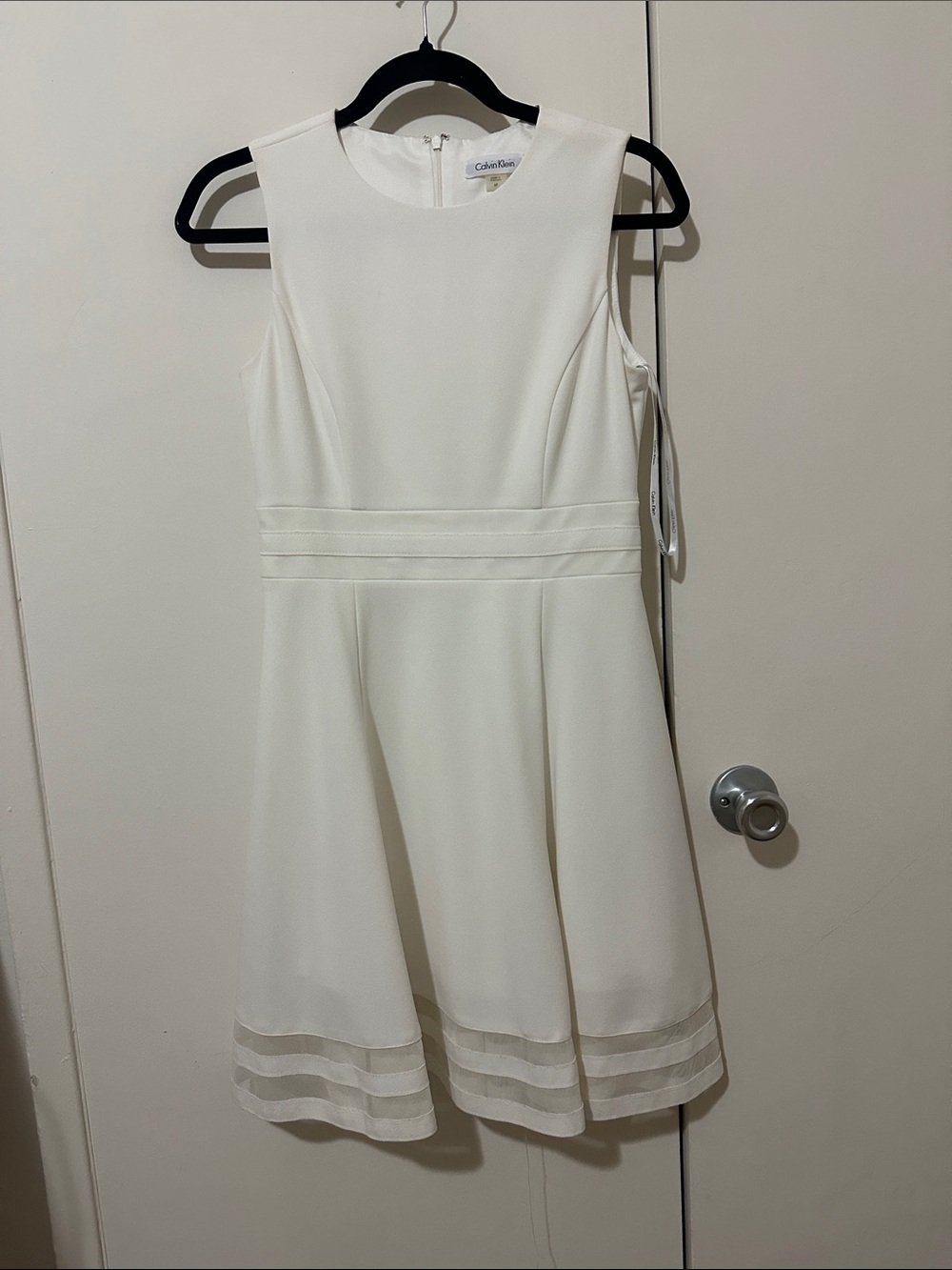 Calvin Klein Ivory Sleeveless A-Line Dress with Sheer Trim